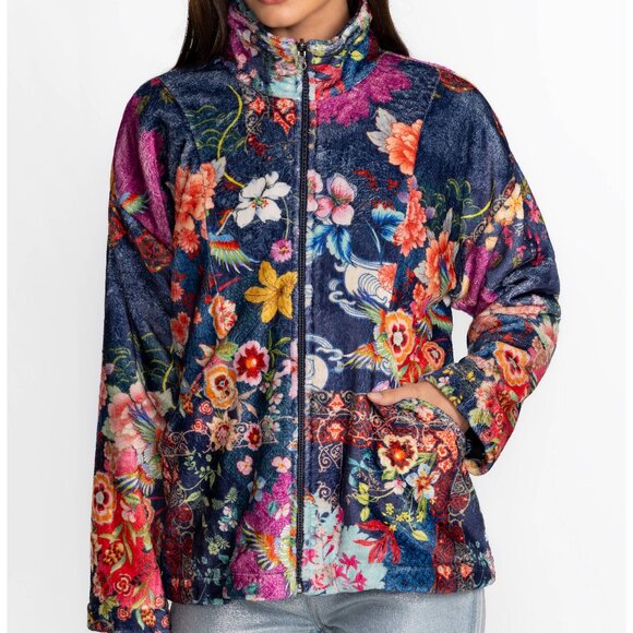 Johnny Was Joan Zip Cozy Sherpa Jacket Reversible Floral Mcdreamer Night Blue NW - Picture 3 of 6